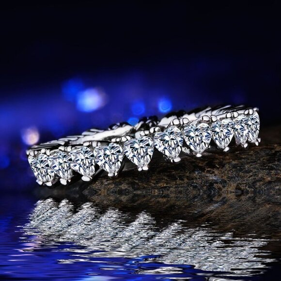 🎁 Finger Ring Zircon Silver Fashion CZ Eternity Rings For Woman, HA4095-6 - Picture 1 of 1